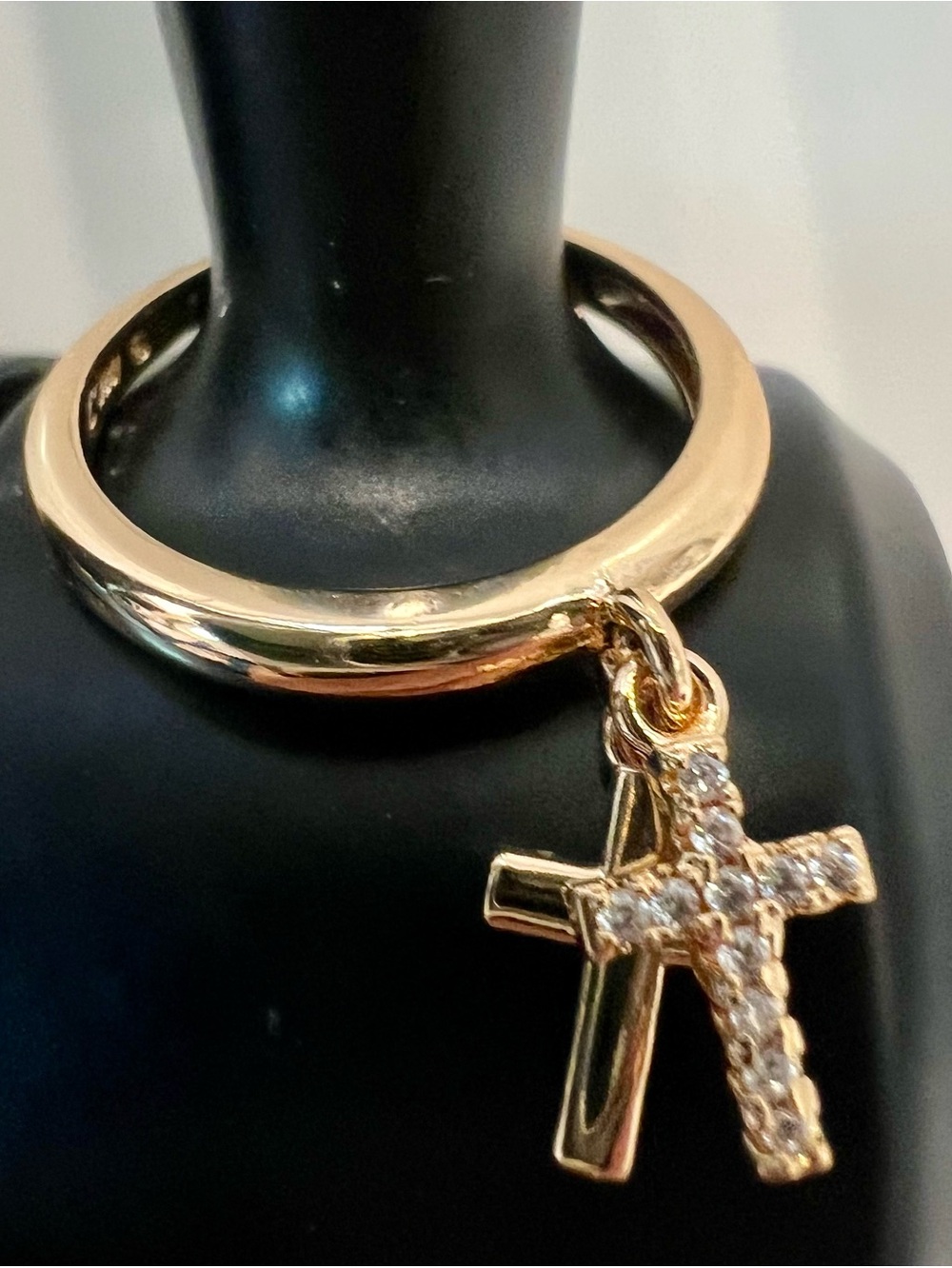 Religious- Dangling Crosses with Clear Crystals 18K Rose Gold Plated - Size 5.75